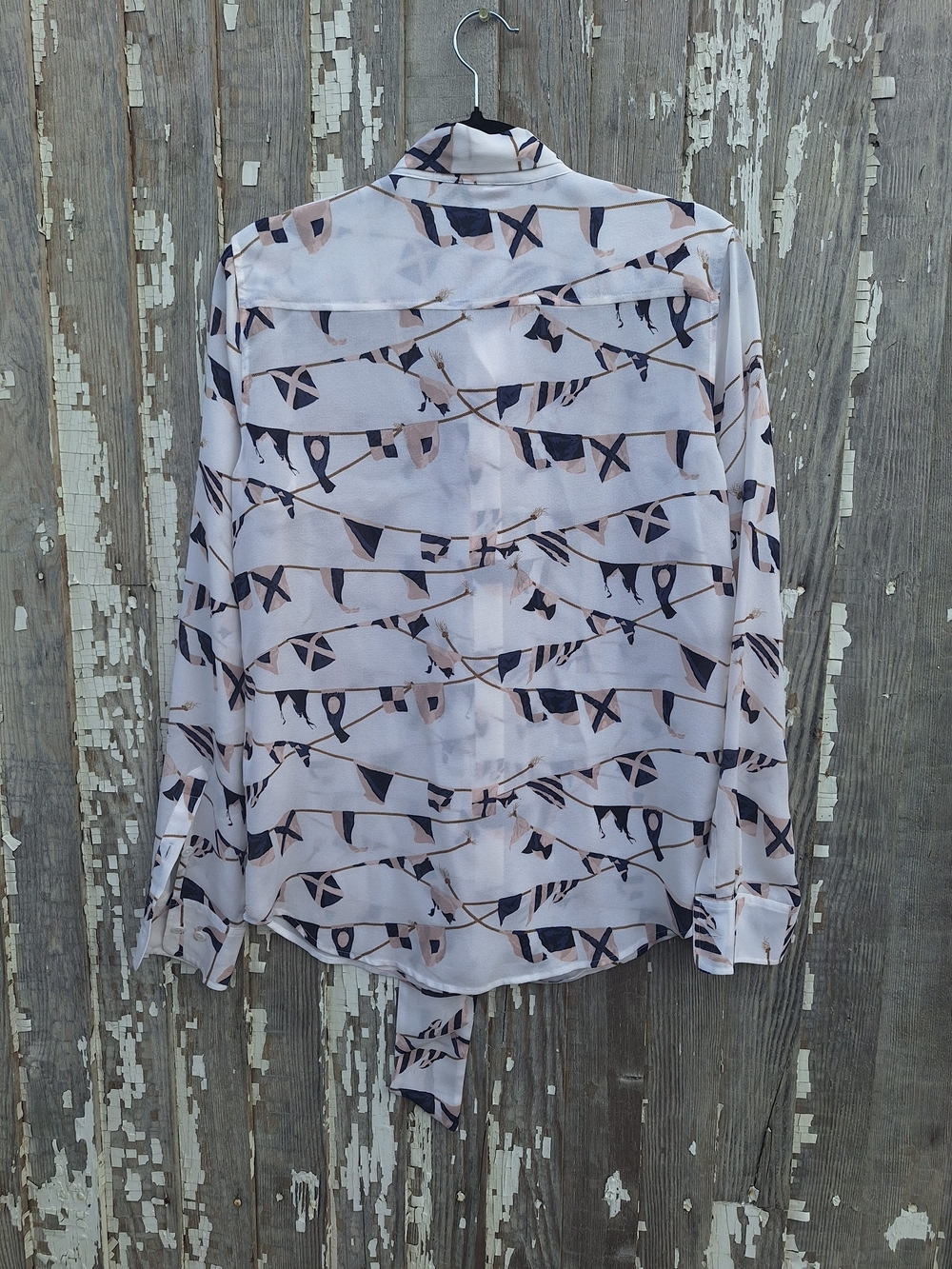 Equipment White & Navy Printed Silk Tie-Neck Blouse Size Small - Picture 3 of 5